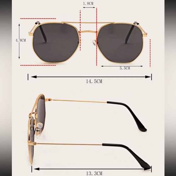 NEW Hexagon Metal Sunglasses w Brow Bar & Grey Lens OS - Picture 5 of 6